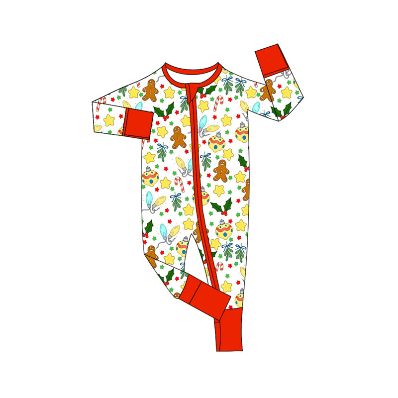 Preorder moq 5 Baby Infant Boys Long Sleeves Stars Gingerbread Holly Plaid Zipper Romper