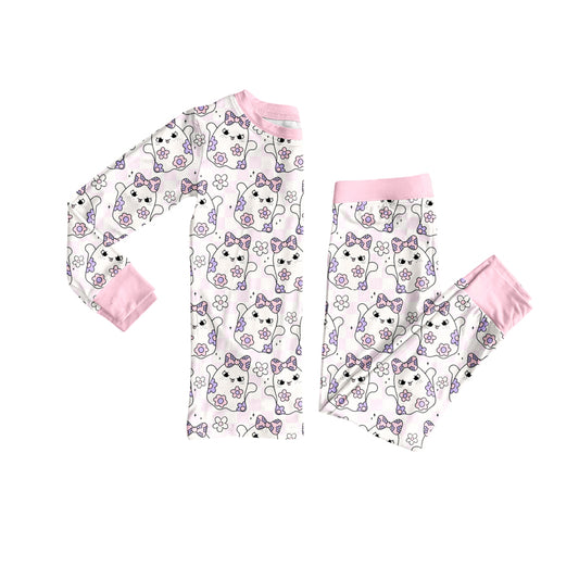 Preorder (moq 5)Baby Girls Long Sleeves Pink Bows Ghosts Top Pant Pajamas Set