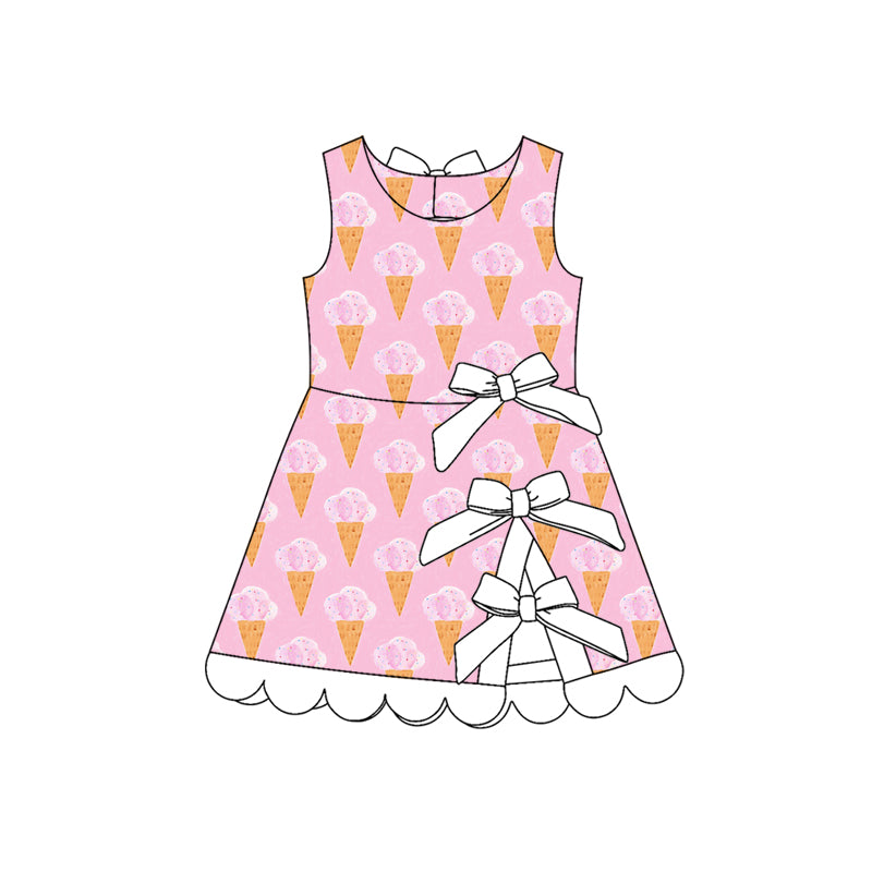 Preorder moq 5 Baby Girls Pink Ice Crams Shorts Scallop Knee Length Dress