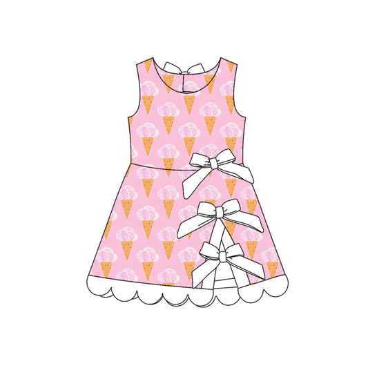 Preorder moq 5 Baby Girls Pink Ice Crams Shorts Scallop Knee Length Dress