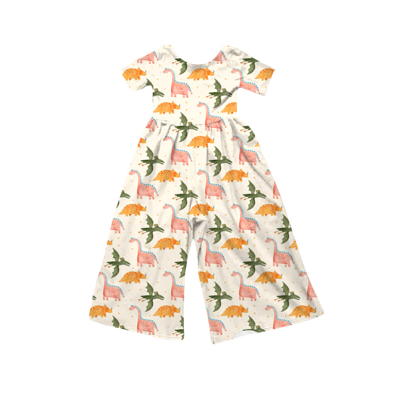 Preorder (moq 5)Baby Girls Short Sleeve Colorful Dinosaurs Polka Dots Jumpsuits