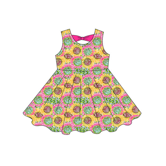 Preorder moq 5 Baby Girls Sleeveless Sunflowers Knee Length Dresses