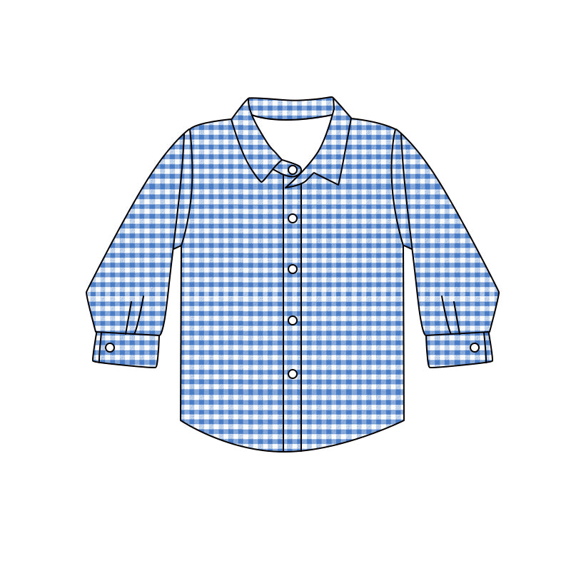 Preorder (moq 5)Baby Girls Hot Blue Plaid Long Sleeves Button Shirts Top