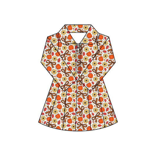 Preorder (moq 5)Baby Girls Flowers Pumpkins Zip Pleated Skirt Short Fall Knee Length Dresses