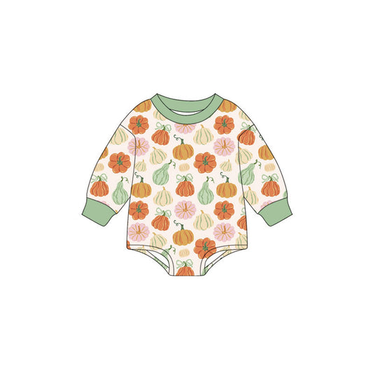 Preorder (moq 5)Baby Girls Long Sleeve Colorful Bows Pumpkins Fall Rompers