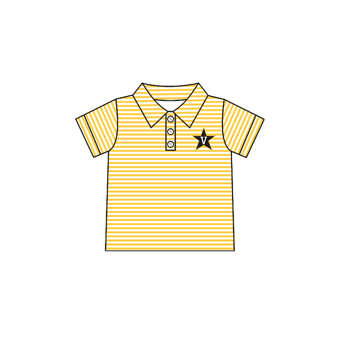 Preorder (moq 5)Baby Boys Yellow Stripe Short Sleeves Button Star V Team Polo Shirts Top