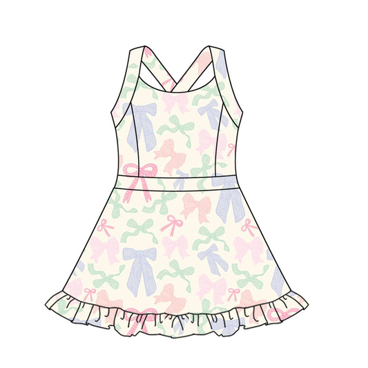 Preorder moq 10 Baby Girls Strap Colorful Bows Activity Wear Yoga Knee Length Dresses