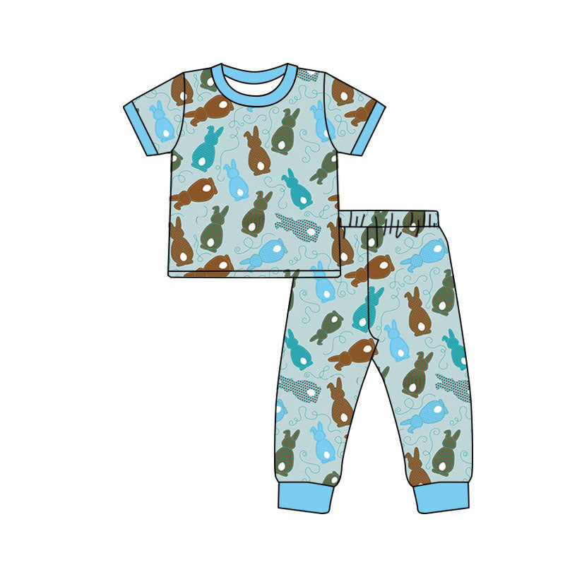 Preorder(moq 8)Baby Boys Colorful Rabbits Top Pants Easter Pajamas Sets