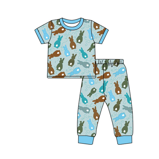 Preorder(moq 8)Baby Boys Colorful Rabbits Top Pants Easter Pajamas Sets