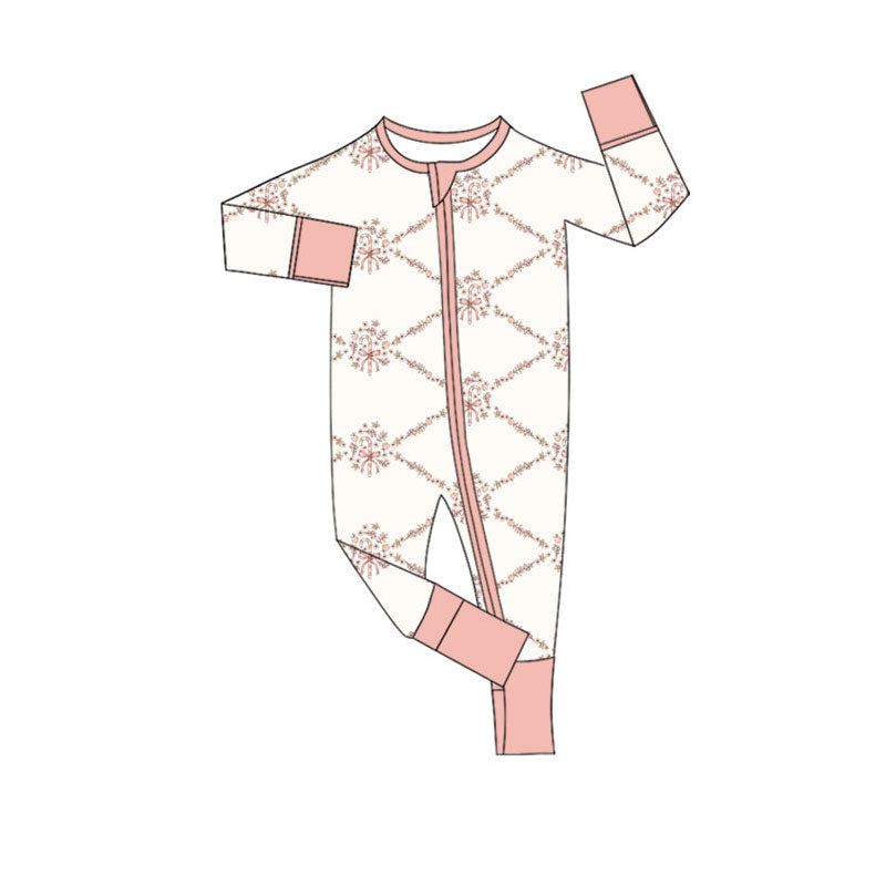 Preorder (moq 5) Baby Girls Flowers Candy Cane Christmas Two Way Zip Convertible Rompers