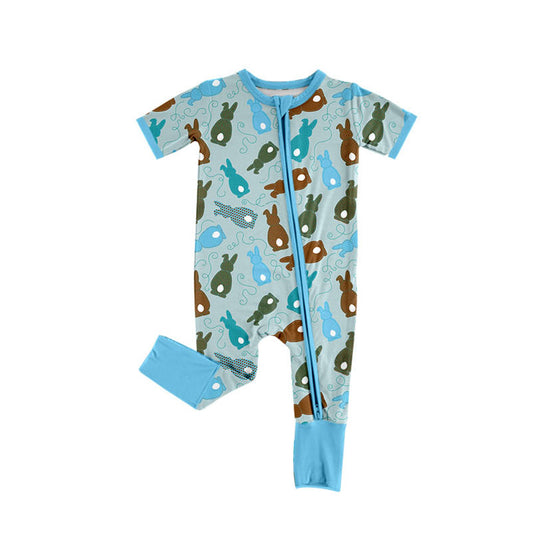 Preorder (moq 8)Baby Boys Colorful Rabbits Easter Zipper Footie Rompers