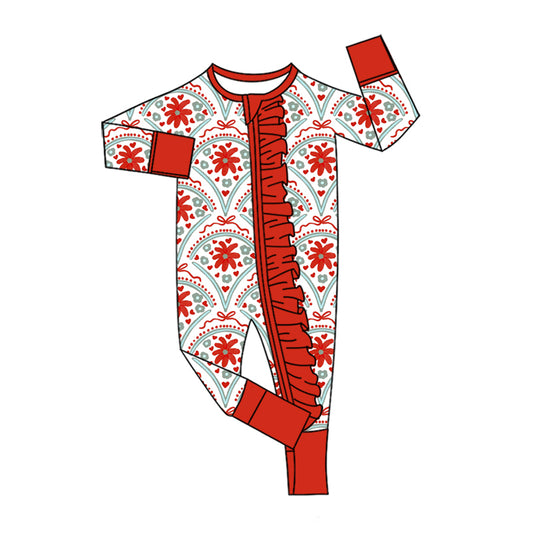 Preorder (moq 5) Baby Girls Bows Hearts Flowers Valentines Two Way Ruffle Zip Convertible Rompers