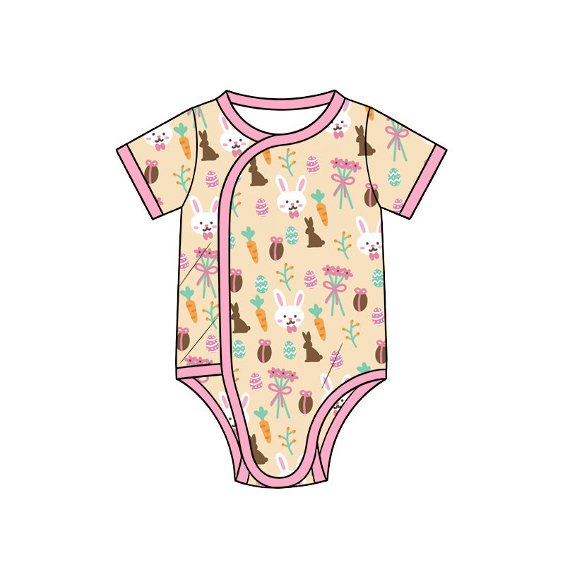 Preorder (moq 5) Baby Girl Clothes Easter Bunny Carrot Egg Mixed Print Short Sleeve Side Snap Baby Bodysuit