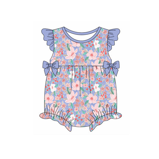 Preorder(moq 5)Baby Infant Girls Purple Flowers Bow Summer Rompers