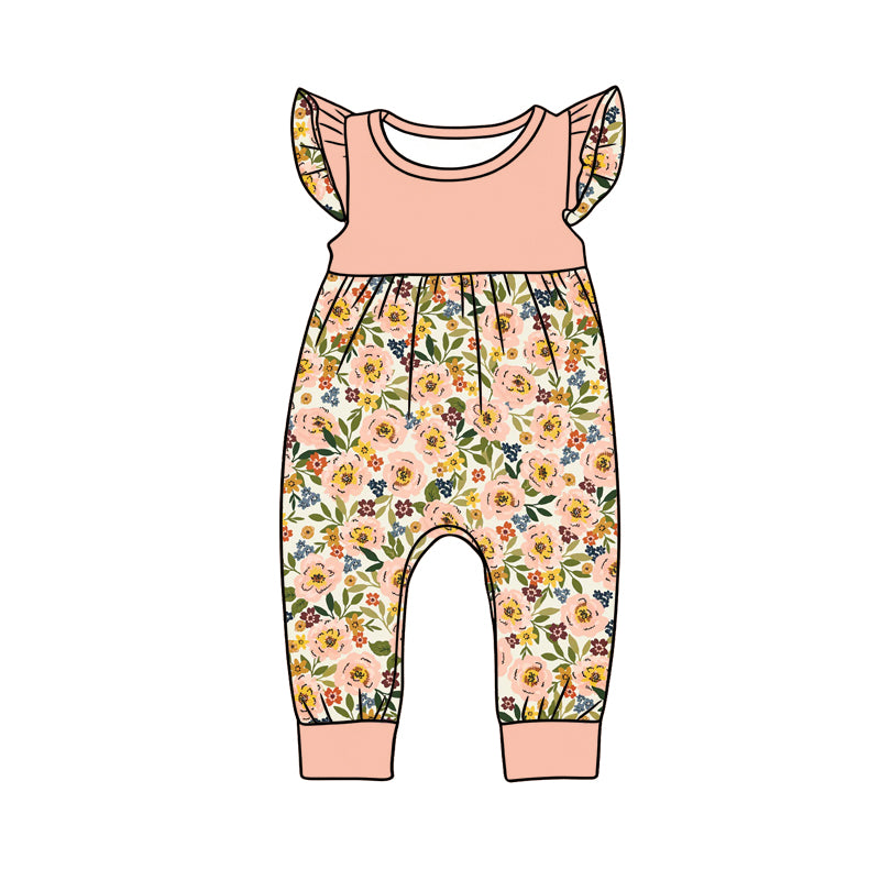 Preorder (moq 5)Baby Girls Flutter Sleeve Colorful Flowers Pant Rompers