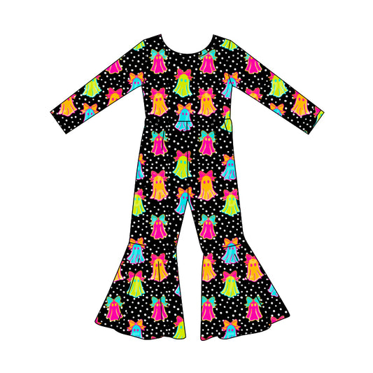 Preorder (moq 5)Baby Girls Ghost Bows Bell Bottom Halloween Jumpsuits