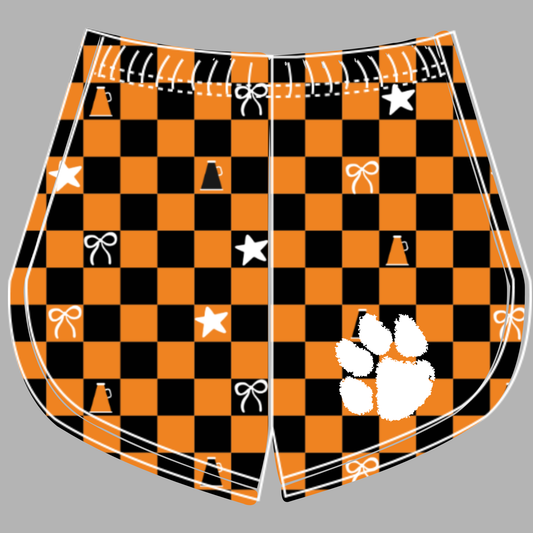 Preorder (moq 5)Baby Girls Orange Black Checked Vols Cheer Team Shorts Bottoms