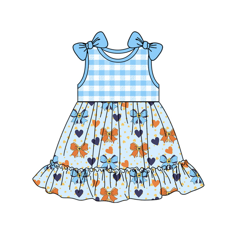 Preorder (moq 5)Baby Girls Cartoon Dogs Checkered Bows Knee Length Dresses