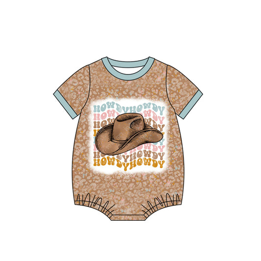 Preorder (moq 5)Baby Girls Howdy Leopard Short Sleeve Rompers