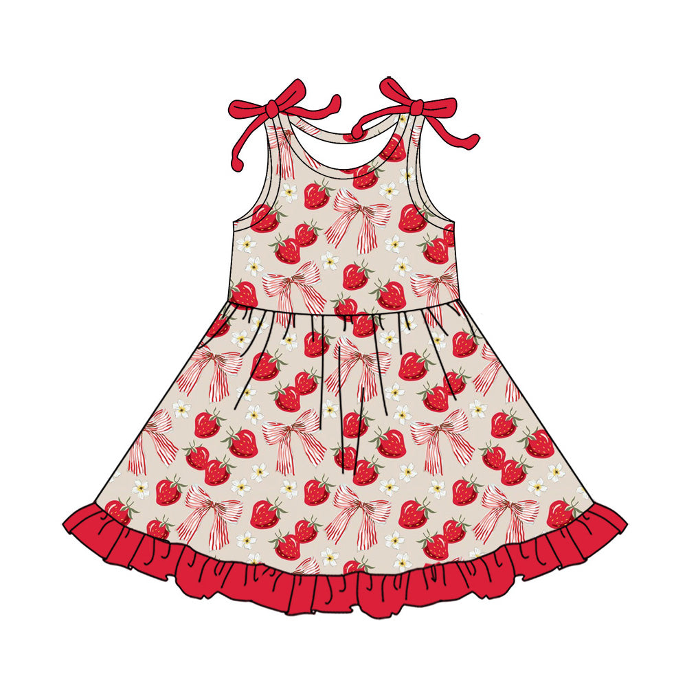 Preorder (moq 5)Baby Girls Sleeveless Strawberry Bows Knee Length Dresses