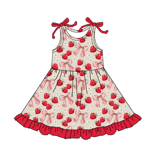 Preorder (moq 5)Baby Girls Sleeveless Strawberry Bows Knee Length Dresses