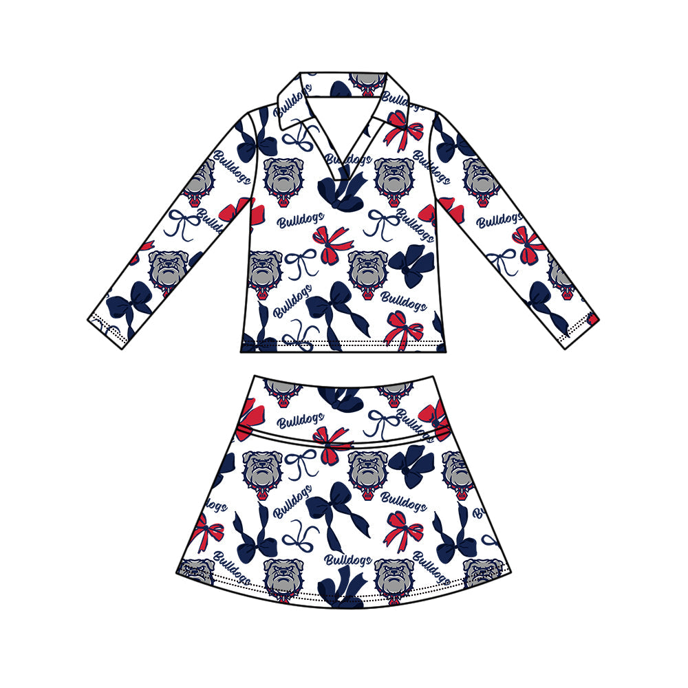 Preorder (moq 5)Baby Girls Bows Bulldogs Top Skirt Short Team Clothes Set
