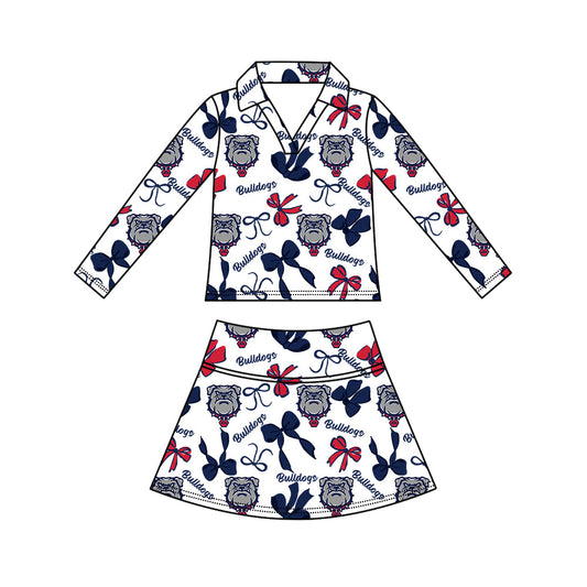 Preorder (moq 5)Baby Girls Bows Bulldogs Top Skirt Short Team Clothes Set