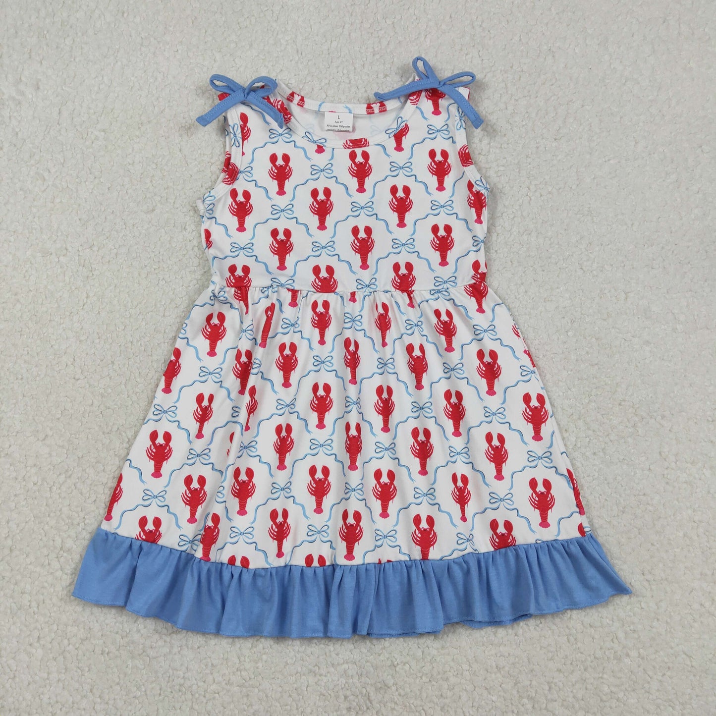Baby Girls Sleeveless Bows Crayfishes Checked Ruffle Knee Length Dresses