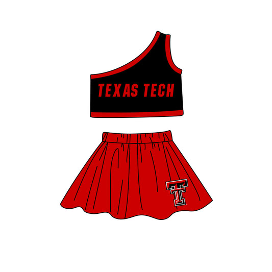 Baby Girls One Shoulder Texas Tech Cheer Team Top Skirt Clothes Sets preorder(MOQ 5)