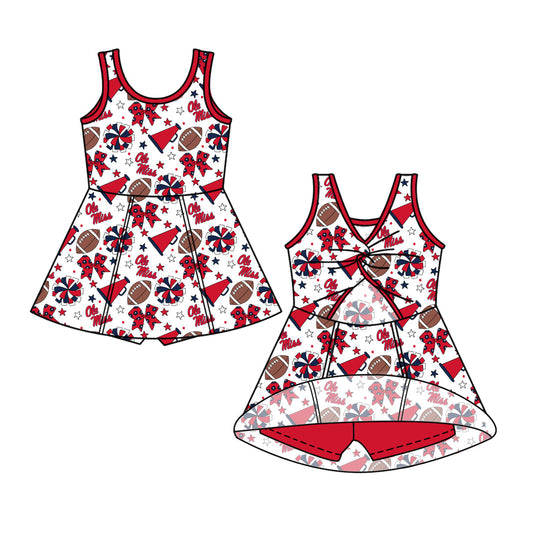 Preorder (moq 5)Baby Girls Sleeveless Bows Stars Footballs Team Shorts Knee Length Dress