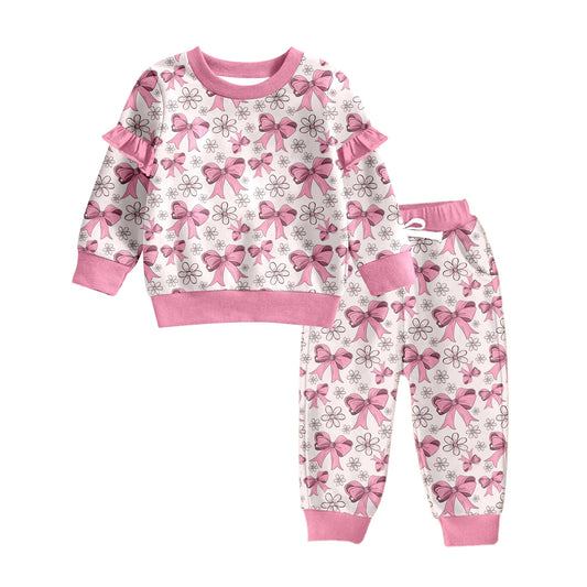 Baby Girls Pink Bows Flowers Top Pants Clothes Sets preorder(MOQ 5)