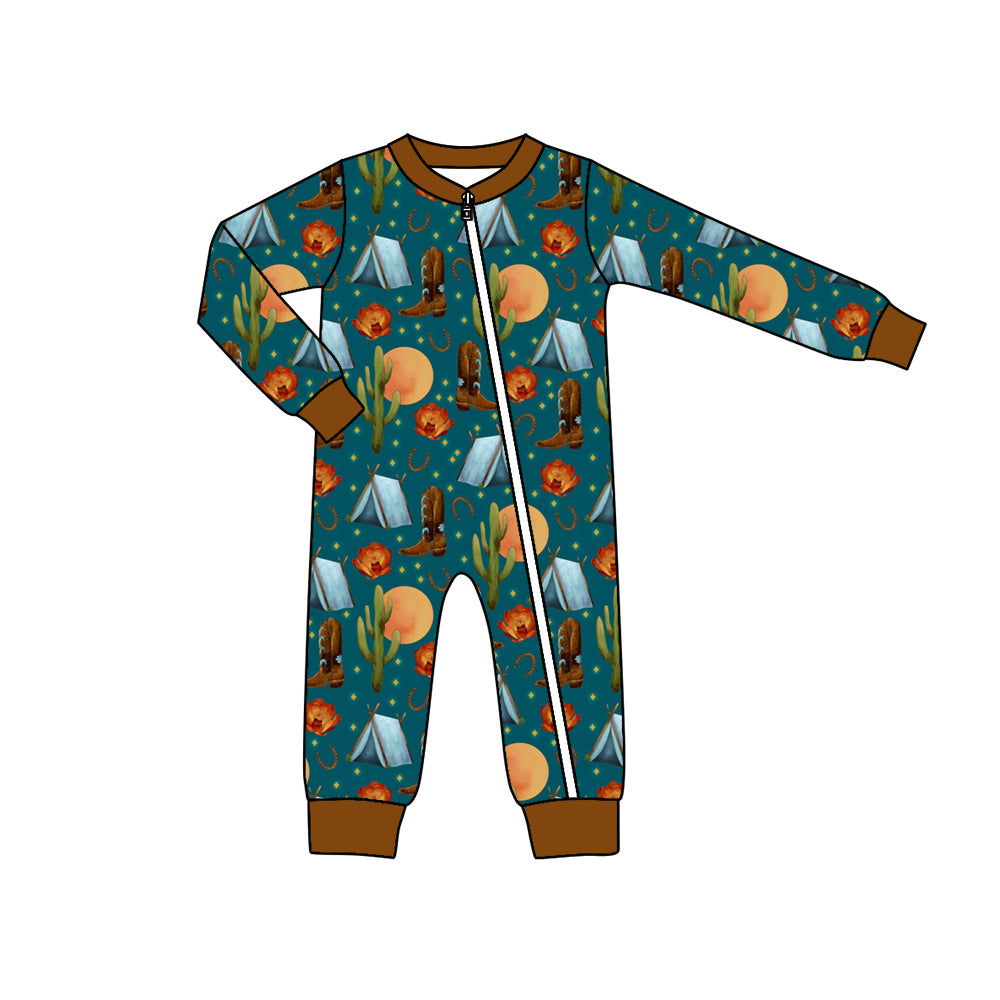 Baby Boys Western Boots Long Sleeve Zip Rompers Preorder(moq 5)