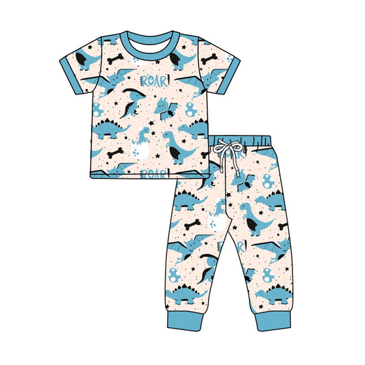 Baby Boys Dinosaurs Roal Blue Shirt Pants Pajamas Clothes Sets Preorder(moq 5)