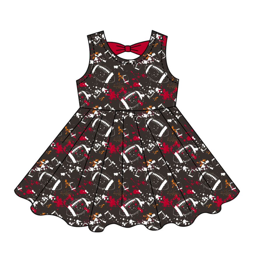 Preorder (moq 5)Baby Girls Tie-dye Footballs Print Team Shorts Knee Length Dress