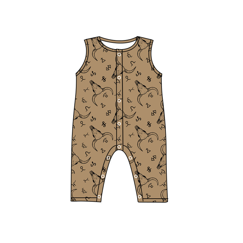 Baby Boys Western Cow Skulls Buttons Sleeveless Rompers preorder(moq 5)