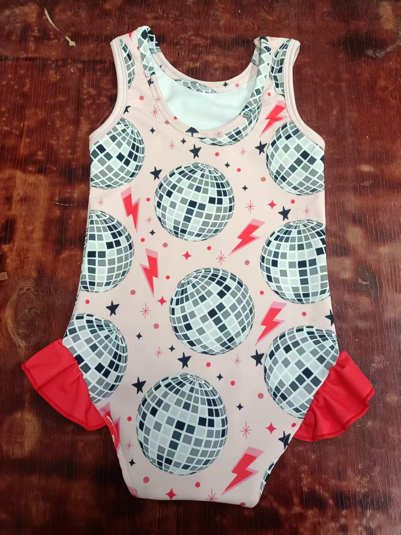 Preorder moq 5 Baby Girls Pink Sleeveless Balls Stars One Piece Swimsuits