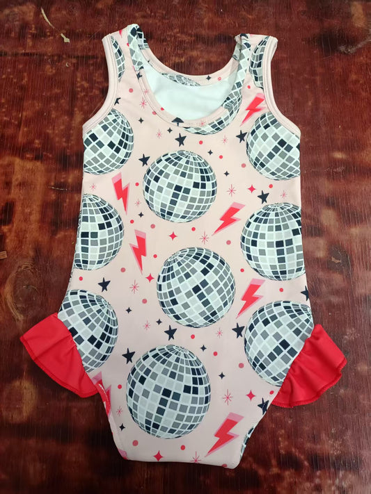 Preorder moq 5 Baby Girls Pink Sleeveless Balls Stars One Piece Swimsuits