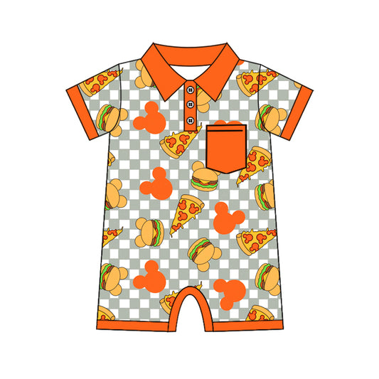 Baby Infant Boys Pizza Cartoon Short Sleeve Buttons Rompers Preorder(moq 5)
