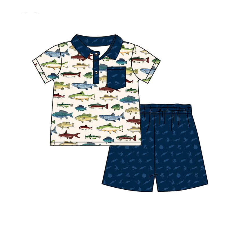 Preorder (moq 5)Baby Boys Fishing Pocket Top Shorts Clothes Sets