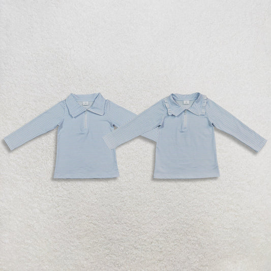 Siblings Baby Kids Long Sleeves Light Blue Stripe Zip Pullovers Top