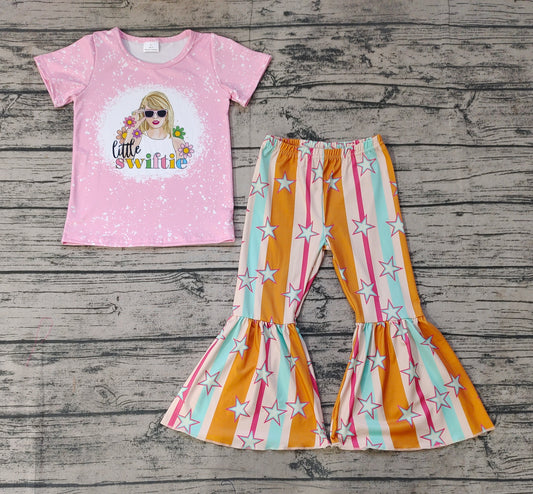 Baby Girls Singer Short Sleeve Shirts Top Stars Bell Pants Clothes Sets