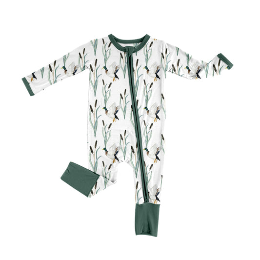 Baby Infant Boys Ducks Green Long Sleeve Zip Rompers preorder(moq 5)