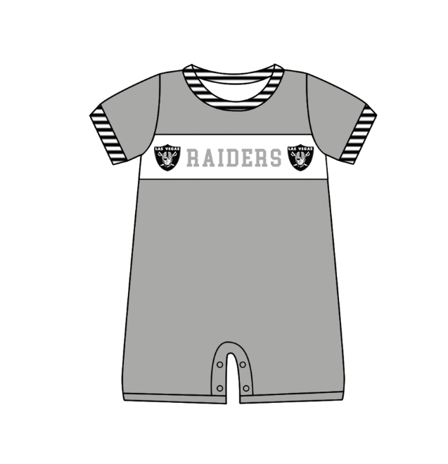 Preorder (moq 5)Baby Boys Grey Short Sleeve Grey Raiders Team Rompers