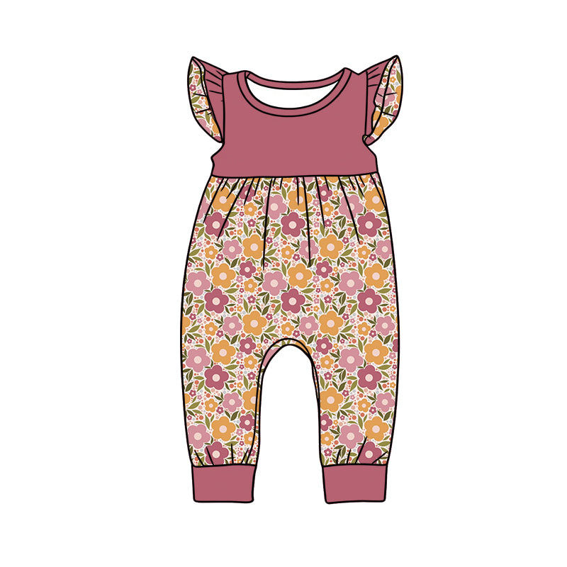 Preorder (moq 5)Baby Girls Flutter Sleeve Colorful Flowers Pant Rompers
