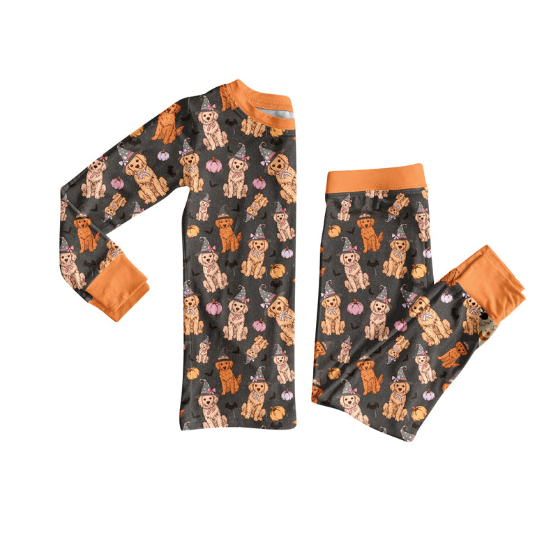 Preorder (moq 5)Baby Girls Long Sleeves Orange Dogs Pumpkins Top Pant Pajamas Set