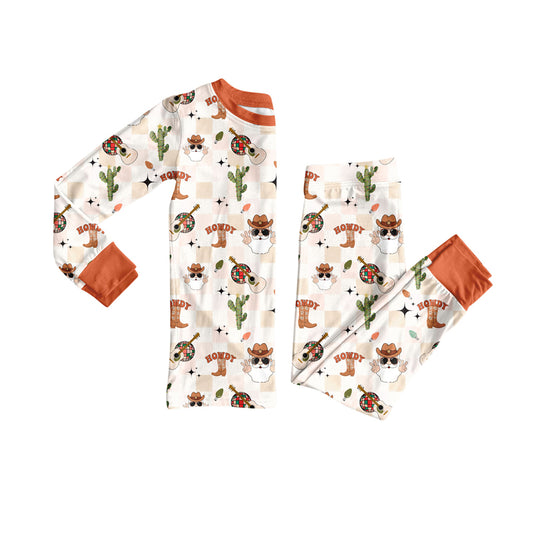Preorder (moq 20)Baby Boys Bamboo Santa Cactus Boots Checked Christmas Pajamas Sets