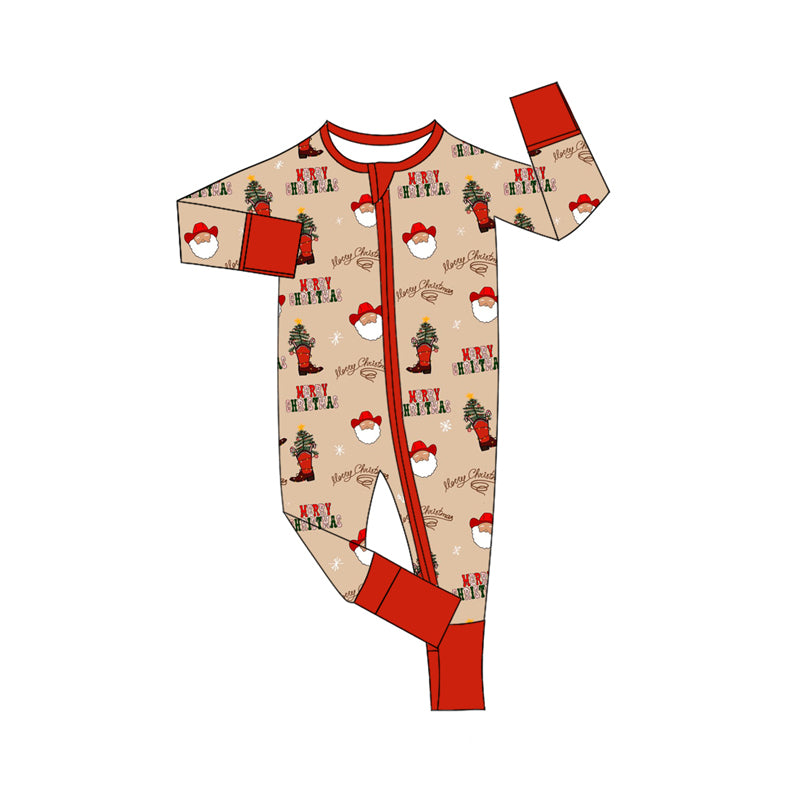 Preorder moq 5 Baby Infant Boys Long Sleeves Red Santa Trees Boots Plaid Zipper Romper