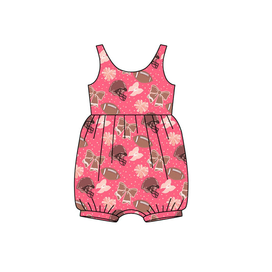 Preorder(moq 5)Baby Infant Girls Peach Sleeveless Footballs Bows Polka Dots Ruffle Rompers