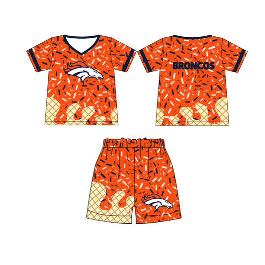 preorder(moq 5) Baby Boys Broncos Team Short Sleeve Tee Shirt Shorts Clothes Sets