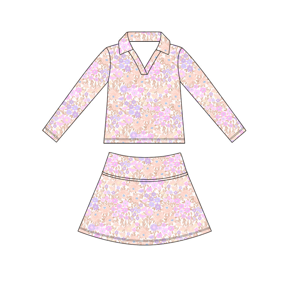 Preorder (moq 5)Baby Girls Long Sleeve Colorful Flowers Top Skirt Short Clothes Sets
